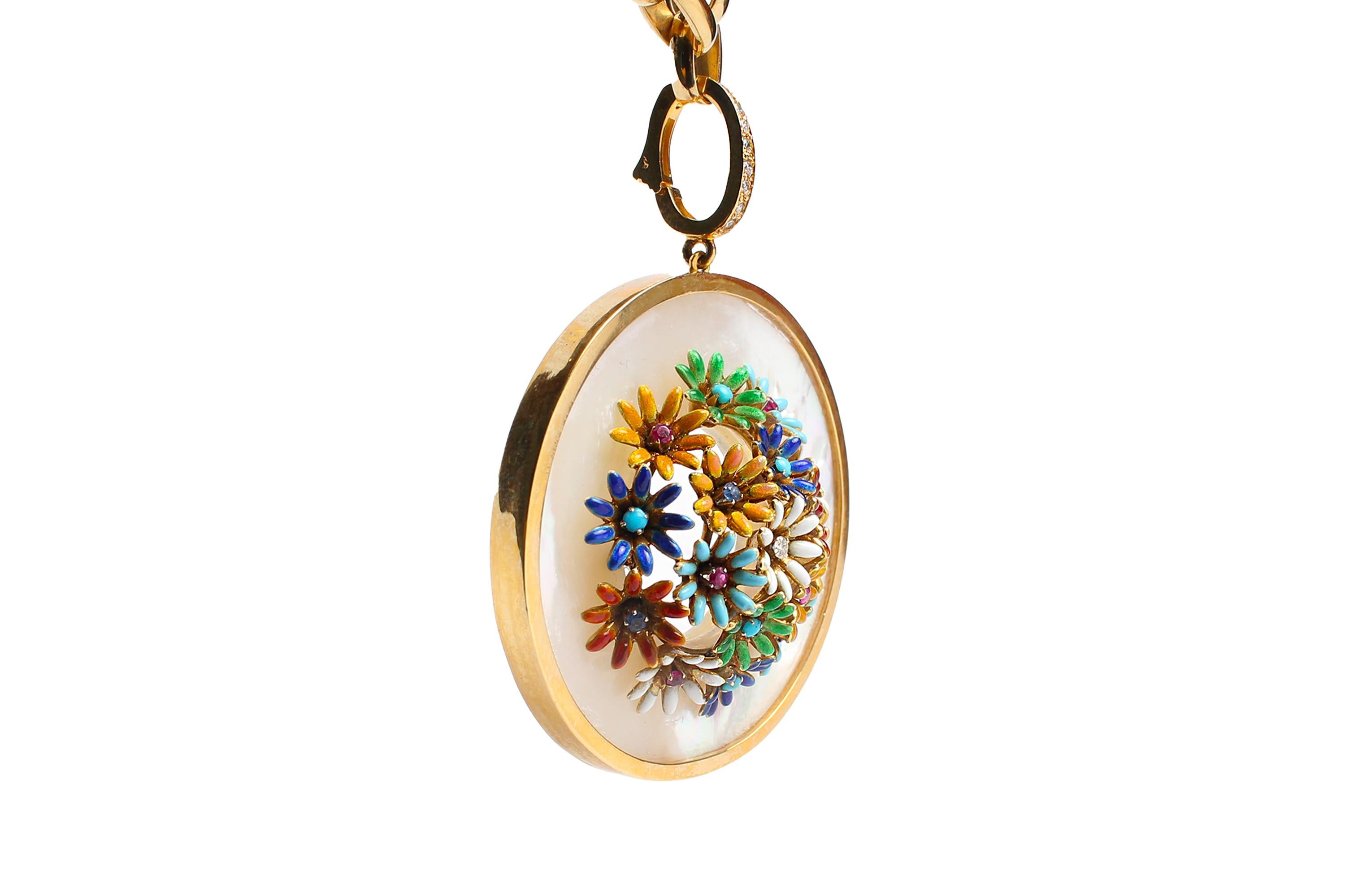 ClariSSA BRONFMAN Pendentif fleur en or, diamant, perle et or rouge « Alonso » en vente 1