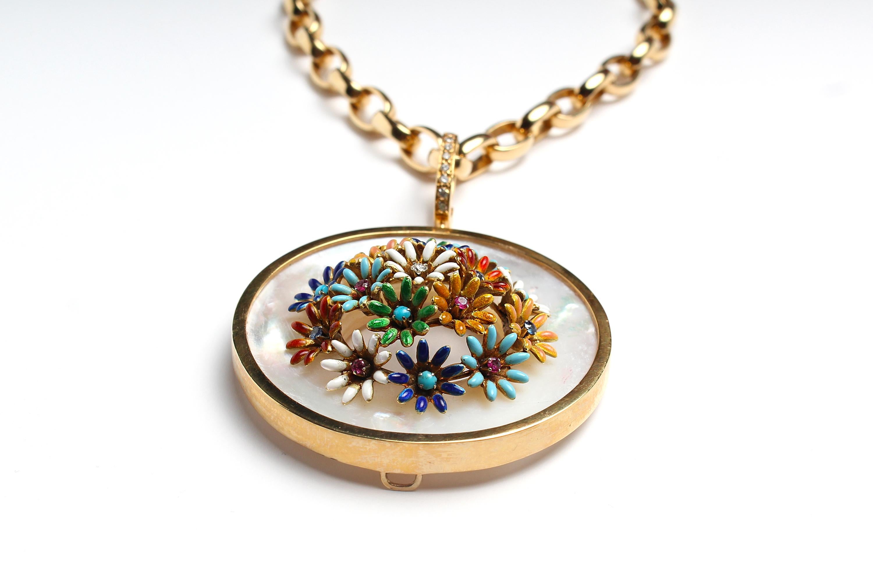 ClariSSA BRONFMAN Pendentif fleur en or, diamant, perle et or rouge « Alonso » en vente 2