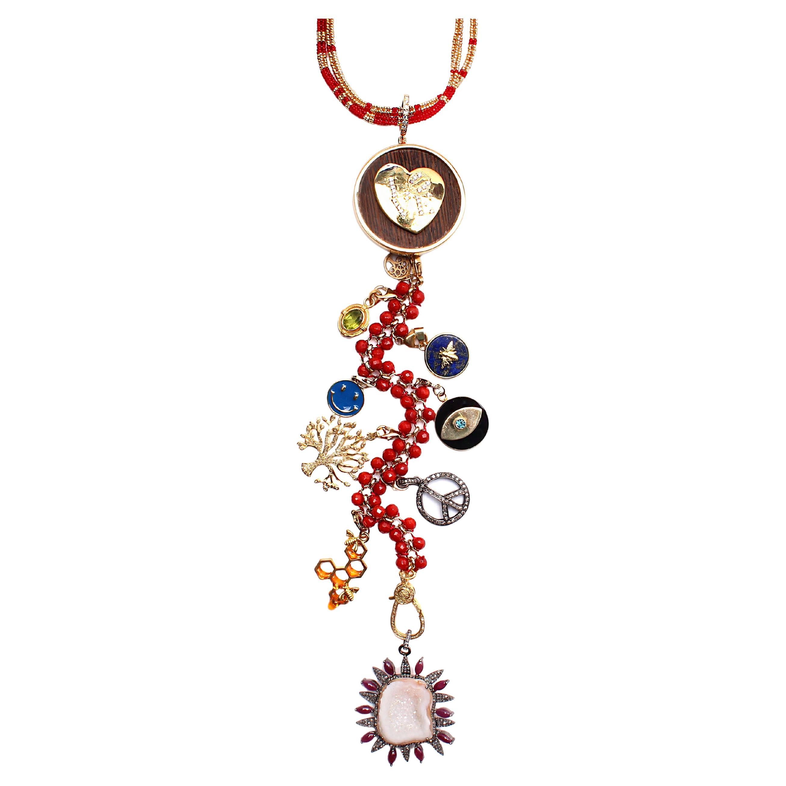 Clarissa Bronfman Halskette, Gold Diamant-Rubin-Schal, Berge von Bliss-Symbol, Symbol, Baum 