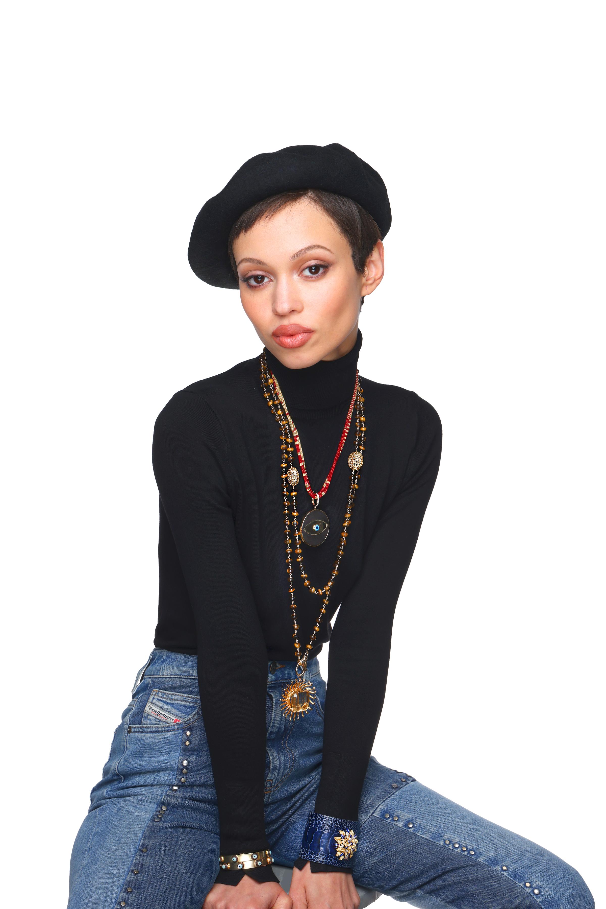 CLARISSA BRONFMAN Gold-Diamant-Tigerauge-Carmen-Halskette & Ebenholzbaum-Anhänger im Angebot 3