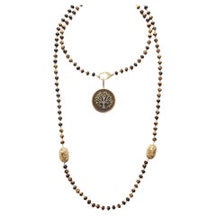 CLARISSA BRONFMAN Gold Diamond Tiger's Eye Carmen Necklace & Ebony Tree Pendant