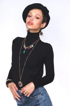 CLARISSA BRONFMAN Gold PprClip Chain Multi Color& Malachite Bear Charm Necklace