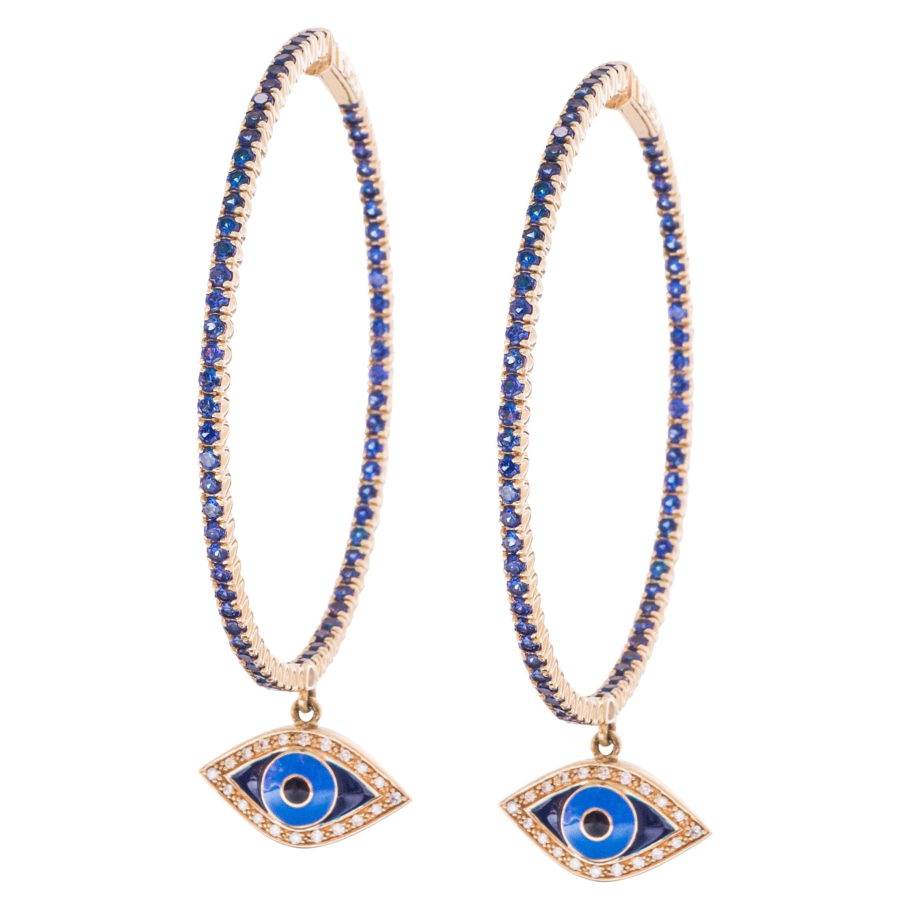 Clarissa Bronfman Signature 14kGold Sapphire Enamel Diamond Hoop Earrings