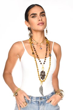 Clarissa Bronfman Gold Tiger's Eye Diamond Rosary & Ebony Diamond Hand Pendant
