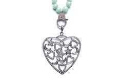 Clarissa Bronfman Green Agate, Diamond, Emerald Heart Pendant Rosary