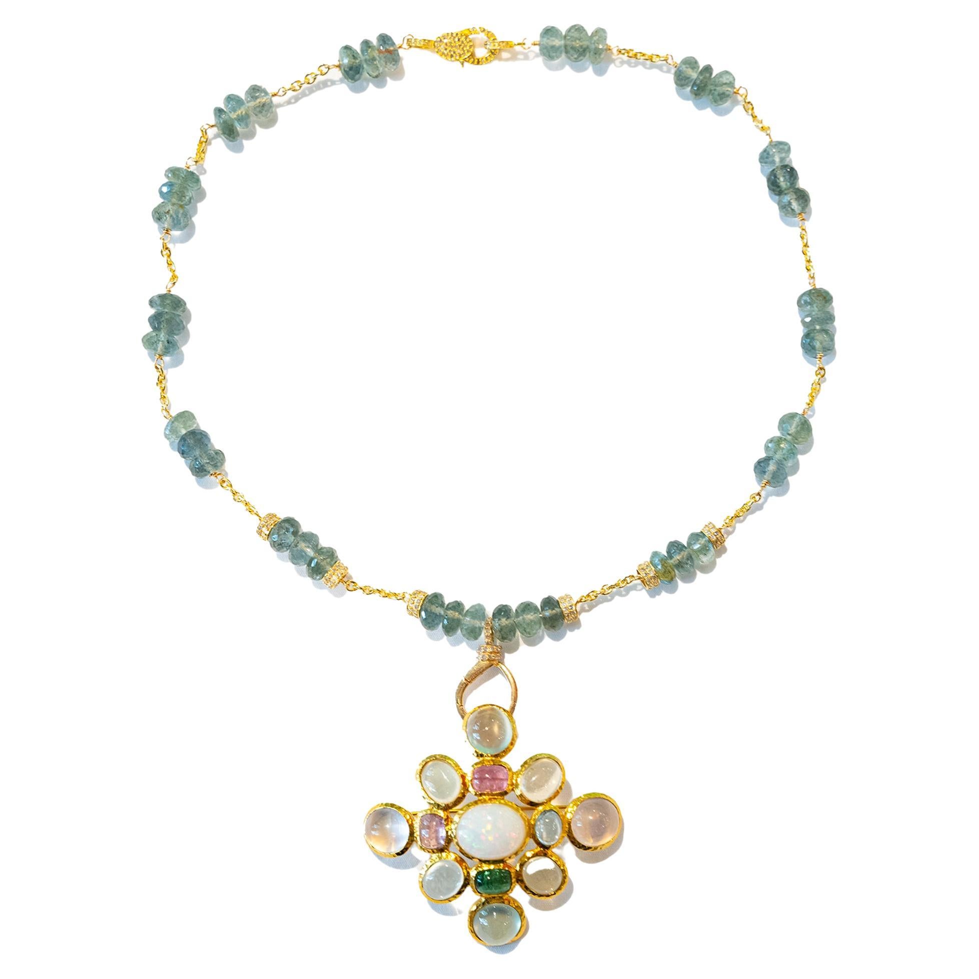 CLARISSA BRONFMAN Green Quartz Diamond 14k Gold Caracas Necklace 
Capri Pendant