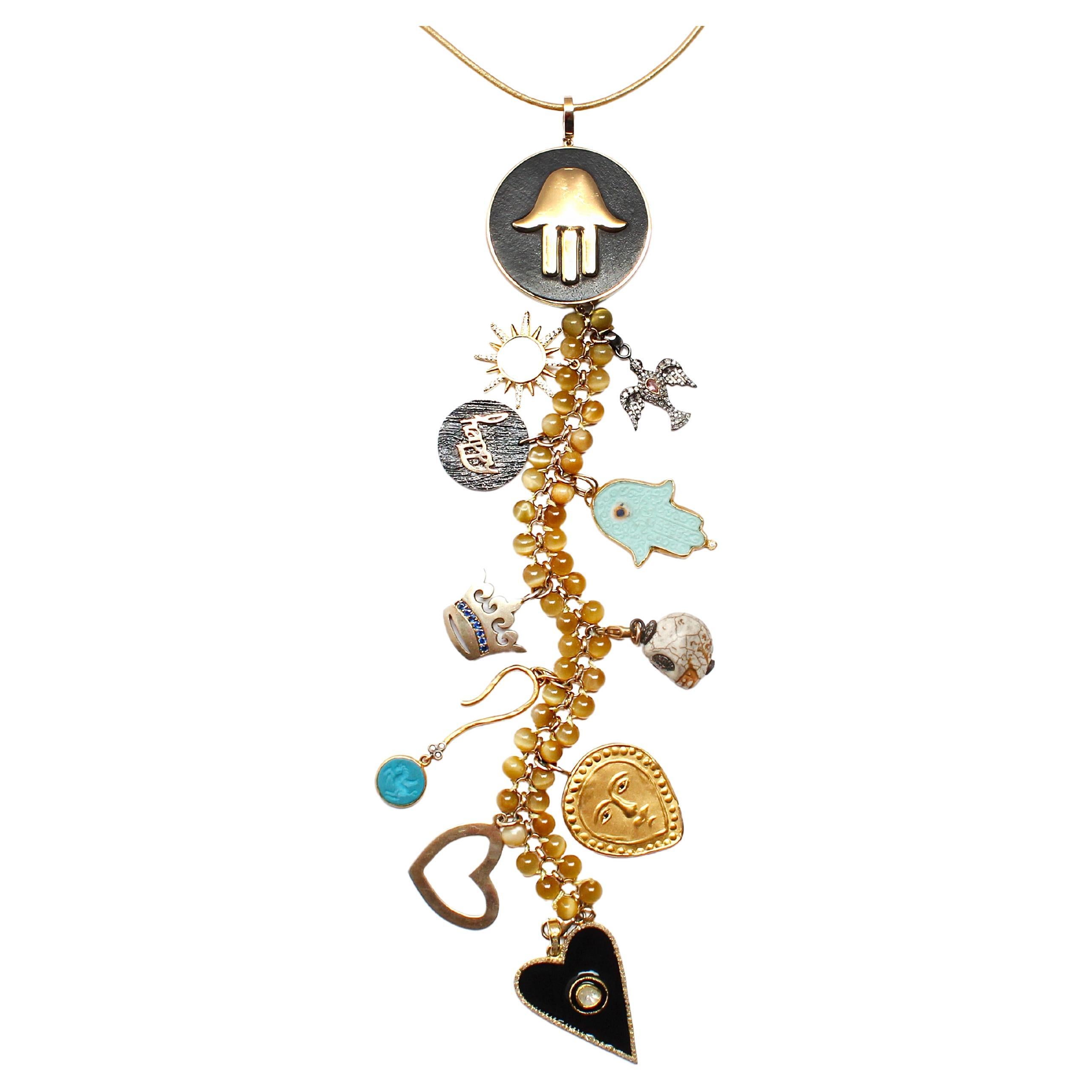 CLARISSA BRONFMAN "Hand Of The Beholder" Ebony Gold Diamond Symbol Tree Necklace For Sale