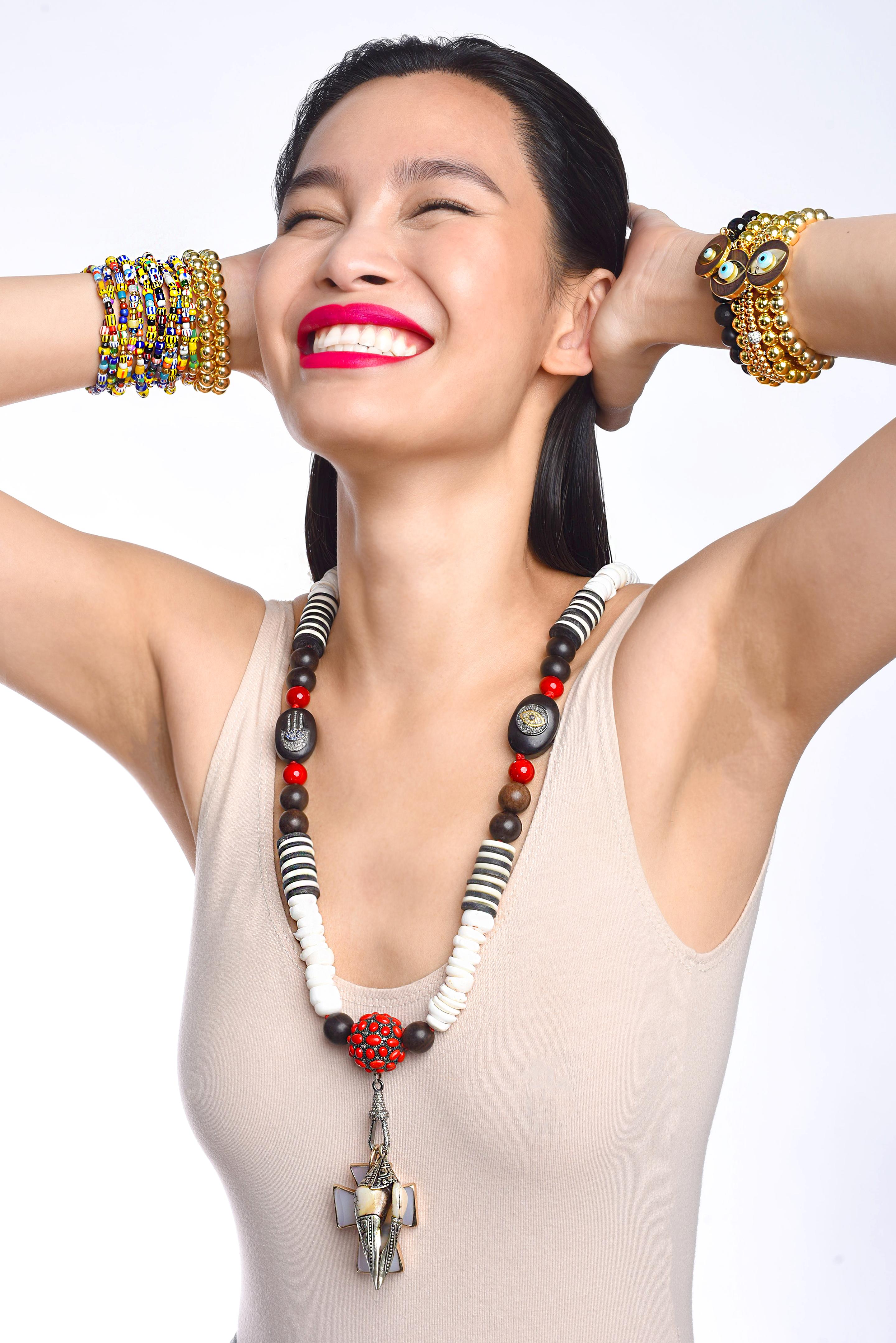 CLARISSA BRONFMAN Hematite 14k gold plated beaded bracelet en venta 1