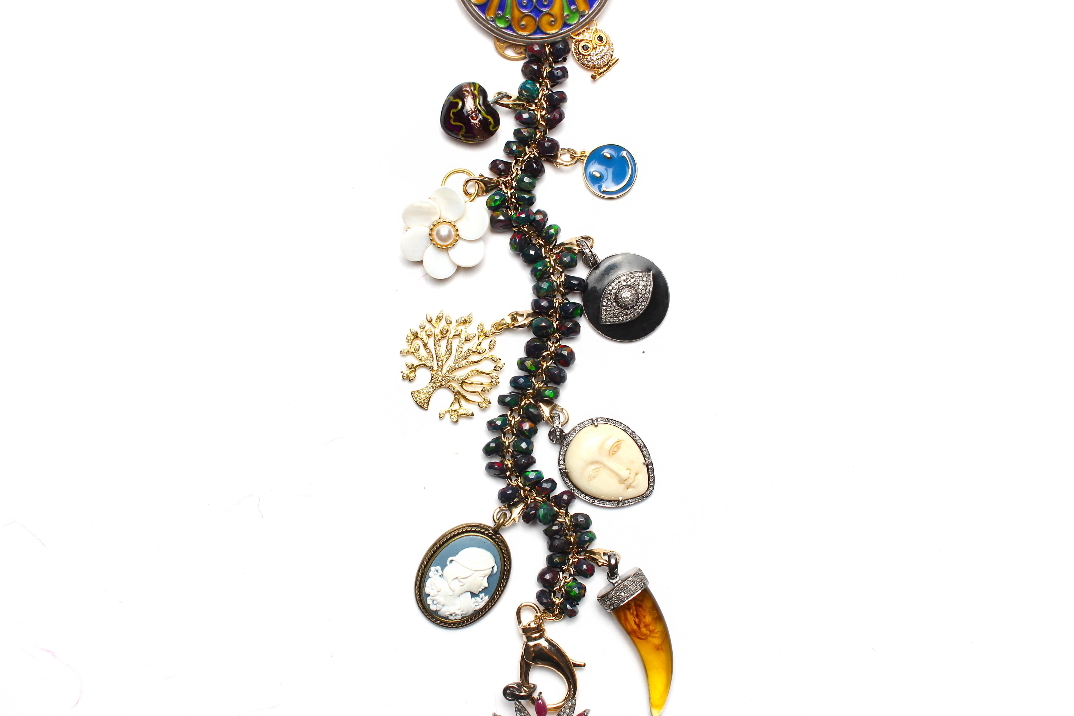 Contemporary Clarissa Bronfman Hypnotic Maze Opal Diamond Ruby Signature Symbol Tree Necklace For Sale