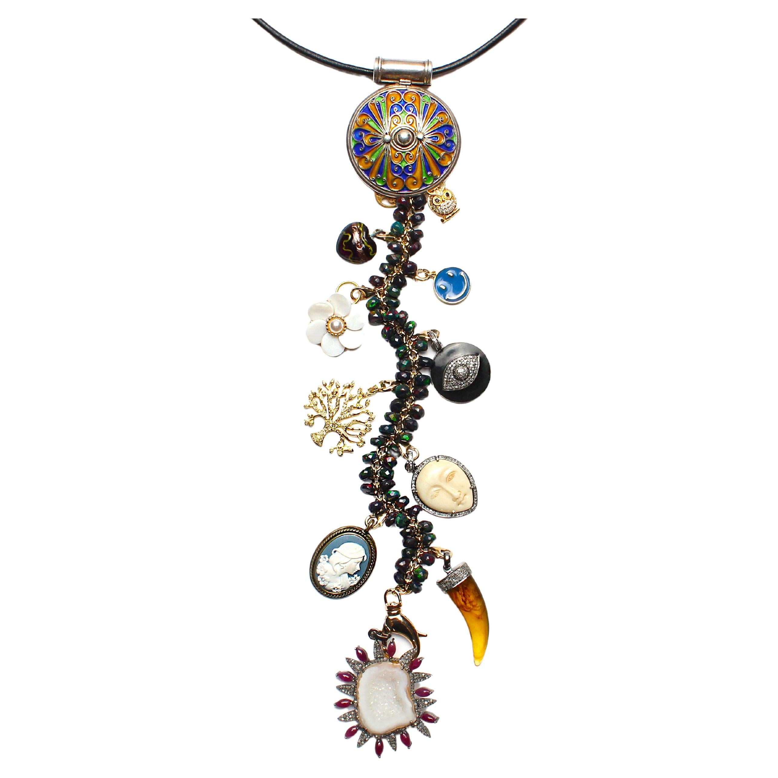 Clarissa Bronfman Hypnotic Maze Opal Diamond Ruby Signature Symbol Tree Necklace For Sale