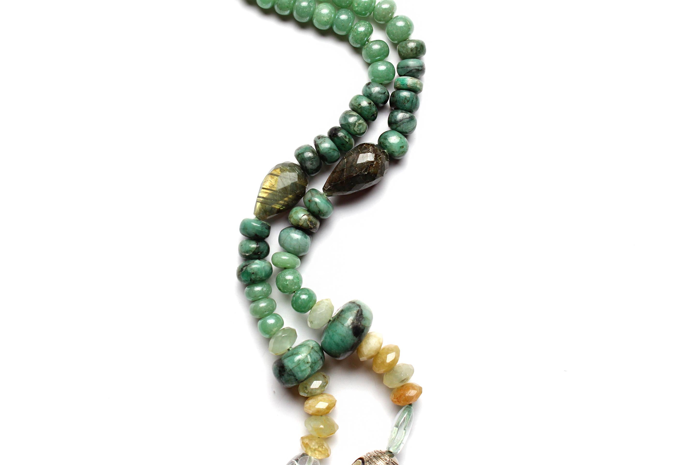 Clarissa Bronfman Jade Moonstone Crystal Agate Polki Diamond Necklace & Pendants For Sale 1