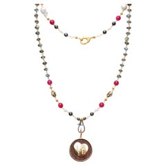 CLARISSA BRONFMAN Collier "Carmen" Labradorite Diamant Rubis Pendentif Ebène Amour