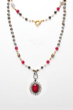 CLARISSA BRONFMAN Labradorite Diamond Ruby "Carmen" Necklace & Ruby Pendant