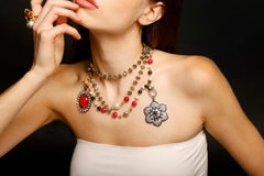 CLARISSA BRONFMAN Labradorite Ruby Diamond "Carmen" & Flower Pendant Necklace