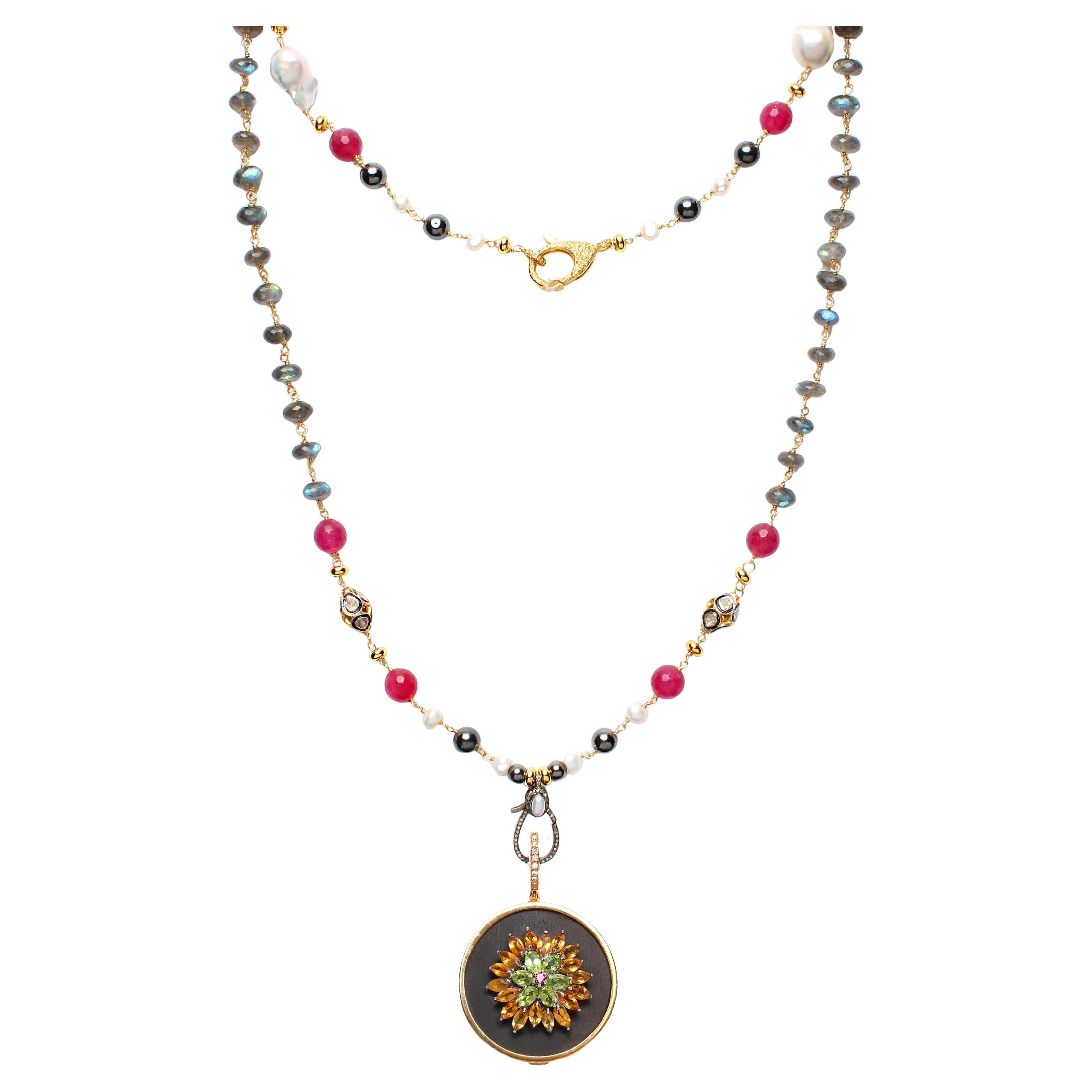 CLARISSA BRONFMAN Labradorite Ruby Diamond Carmen Necklace Ebony Citrine Pendant