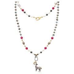 CLARISSA BRONFMAN Labradorite Ruby Diamond Carmen Necklace Topaz Ram Pendant