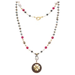 CLARISSA BRONFMAN Labradorite Ruby Diamond Gold Clover Ebony "Carmen" Necklace