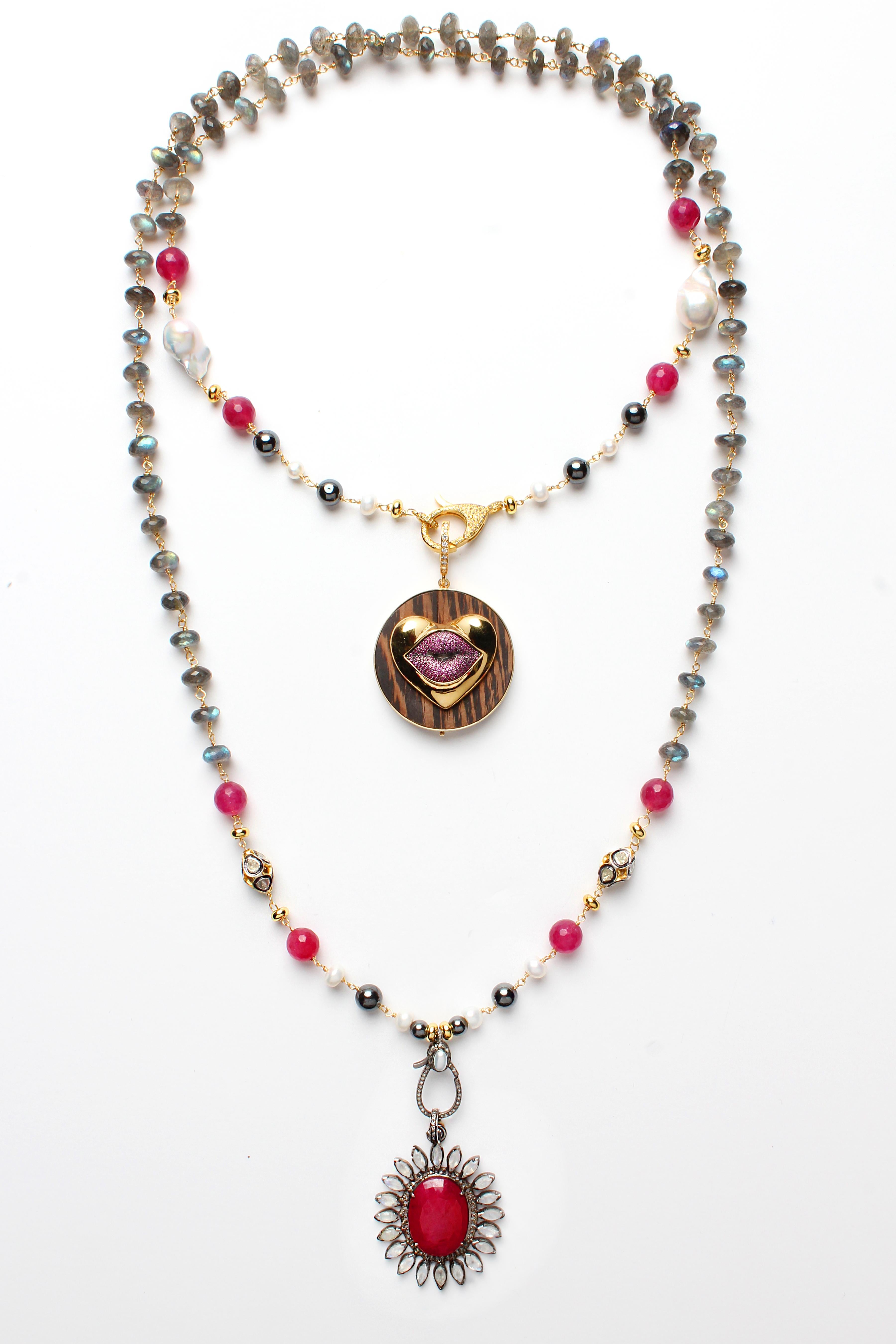 Contemporary CLARISSA BRONFMAN Labradorite Ruby Pearl Diamond 