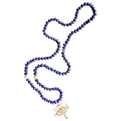 Clarissa Bronfman Lapis, 14k gold, Diamond, Enamel Tree of Life Beaded Necklace