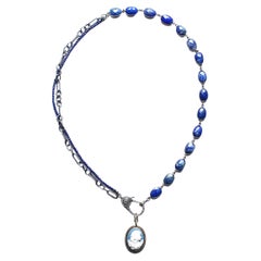 Clarissa Bronfman Lapis Diamond Enamel Double Chain Victorian Beaded Necklace