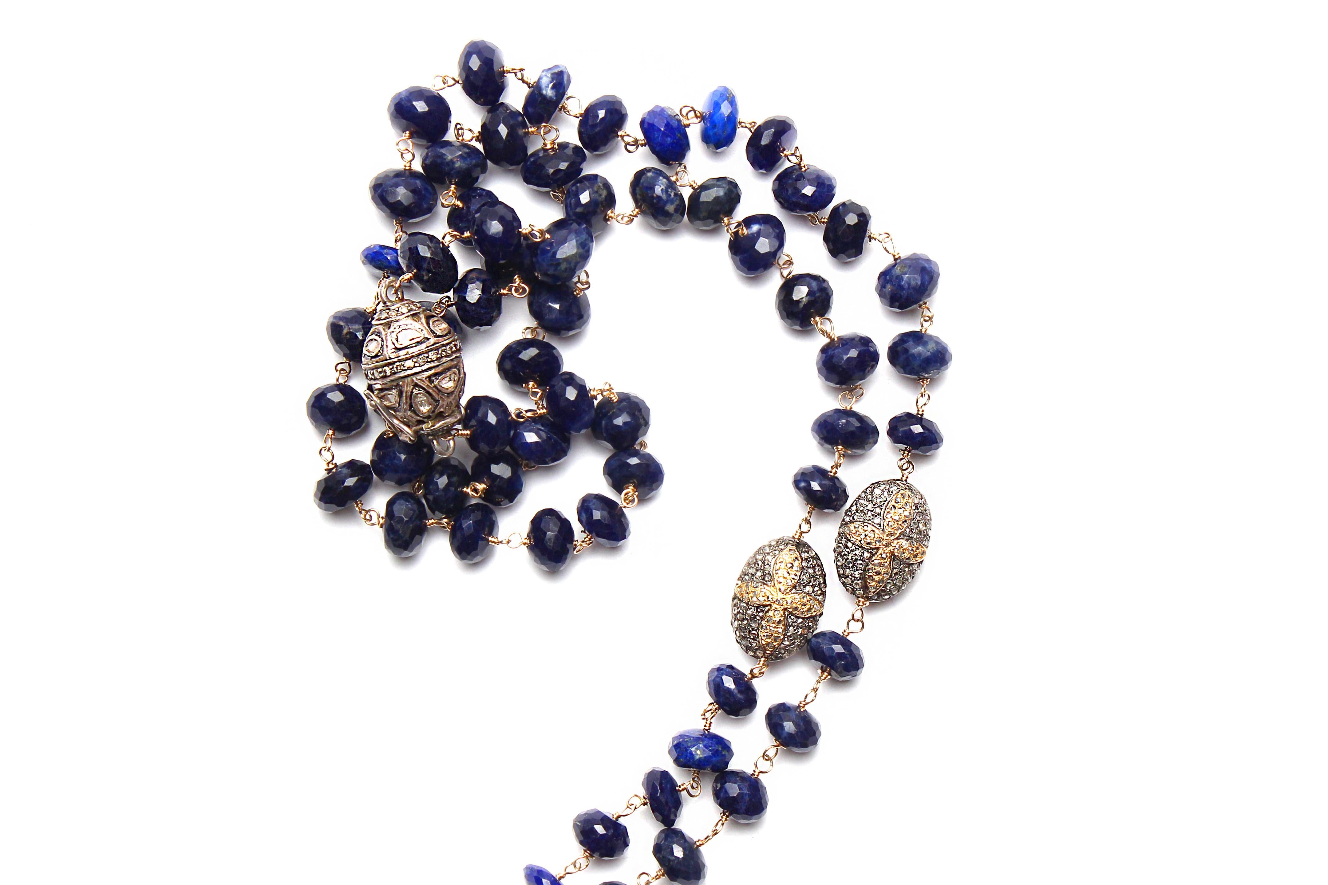 Clarissa Bronfman Lapis Diamond Gold Rosary & Gold Ebony Motherofpearl Clover  4