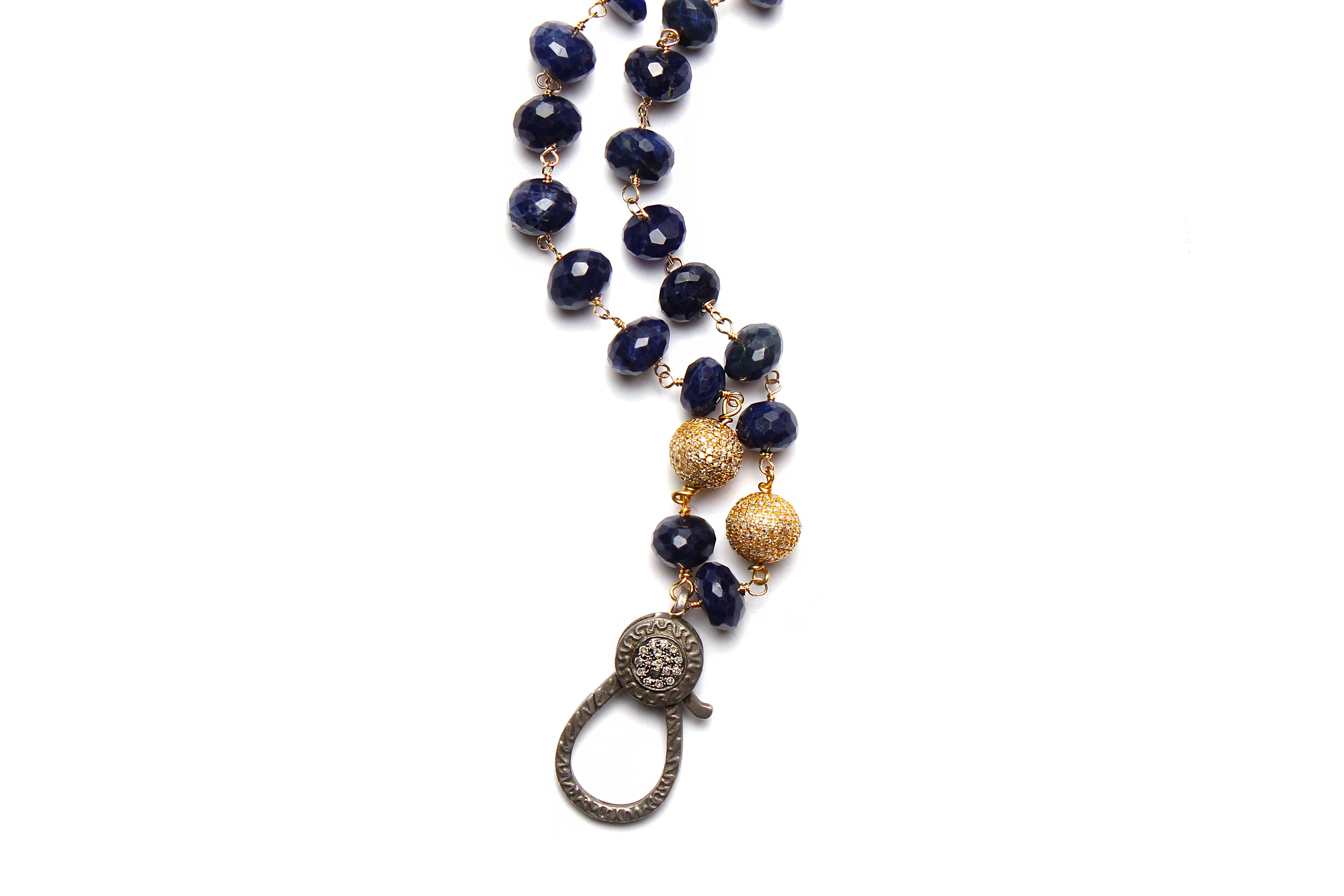 Clarissa Bronfman Lapis Diamond Gold Rosary & Gold Ebony Motherofpearl Clover  2