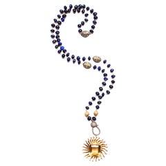 Clarissa Bronfman Lapis Diamond Rosary & Yellow Topaz 14k Gold Sun Pendant