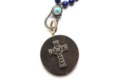 CLARISSA BRONFMAN Lapis Diamond Sapphire Cross Necklace &  Ebony Cross Pendant
