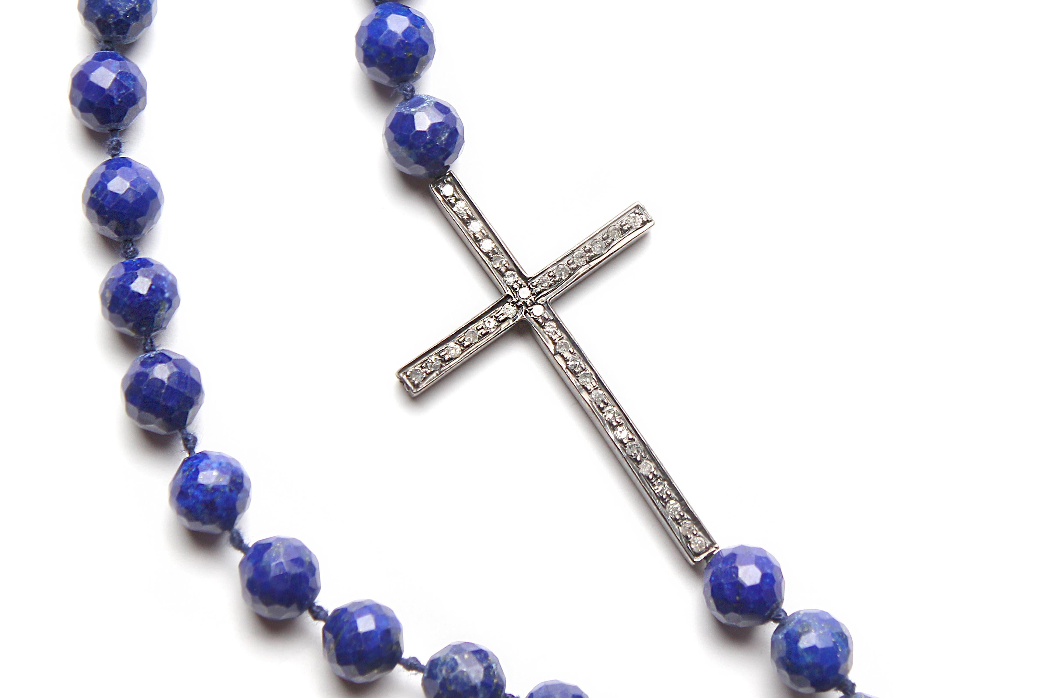 CLARISSA BRONFMAN Lapis Diamond Sapphire Cross Necklace &  Ebony Cross Pendant In New Condition For Sale In New York, NY