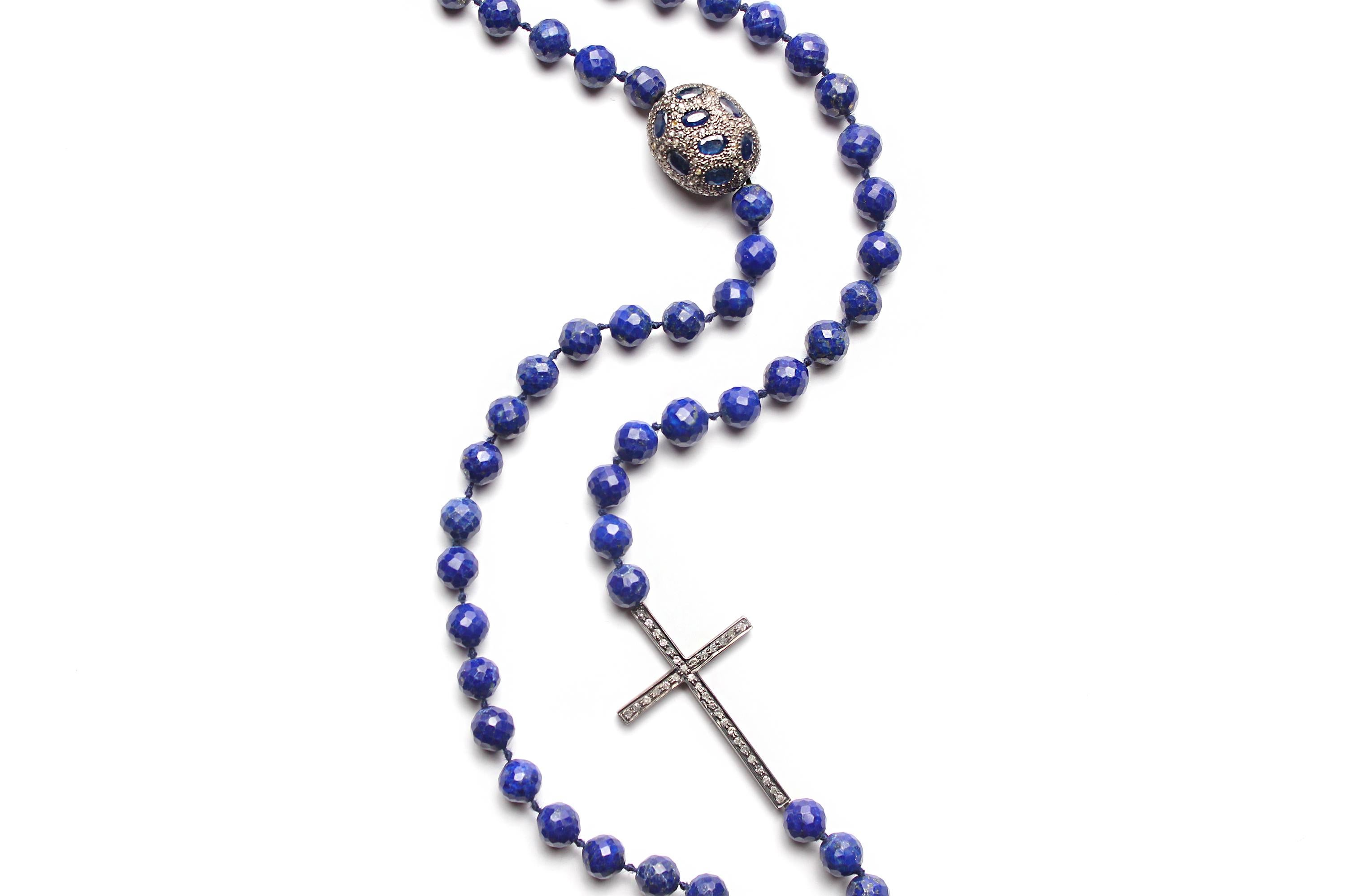 Women's or Men's CLARISSA BRONFMAN Lapis Diamond Sapphire Cross Necklace &  Ebony Cross Pendant For Sale