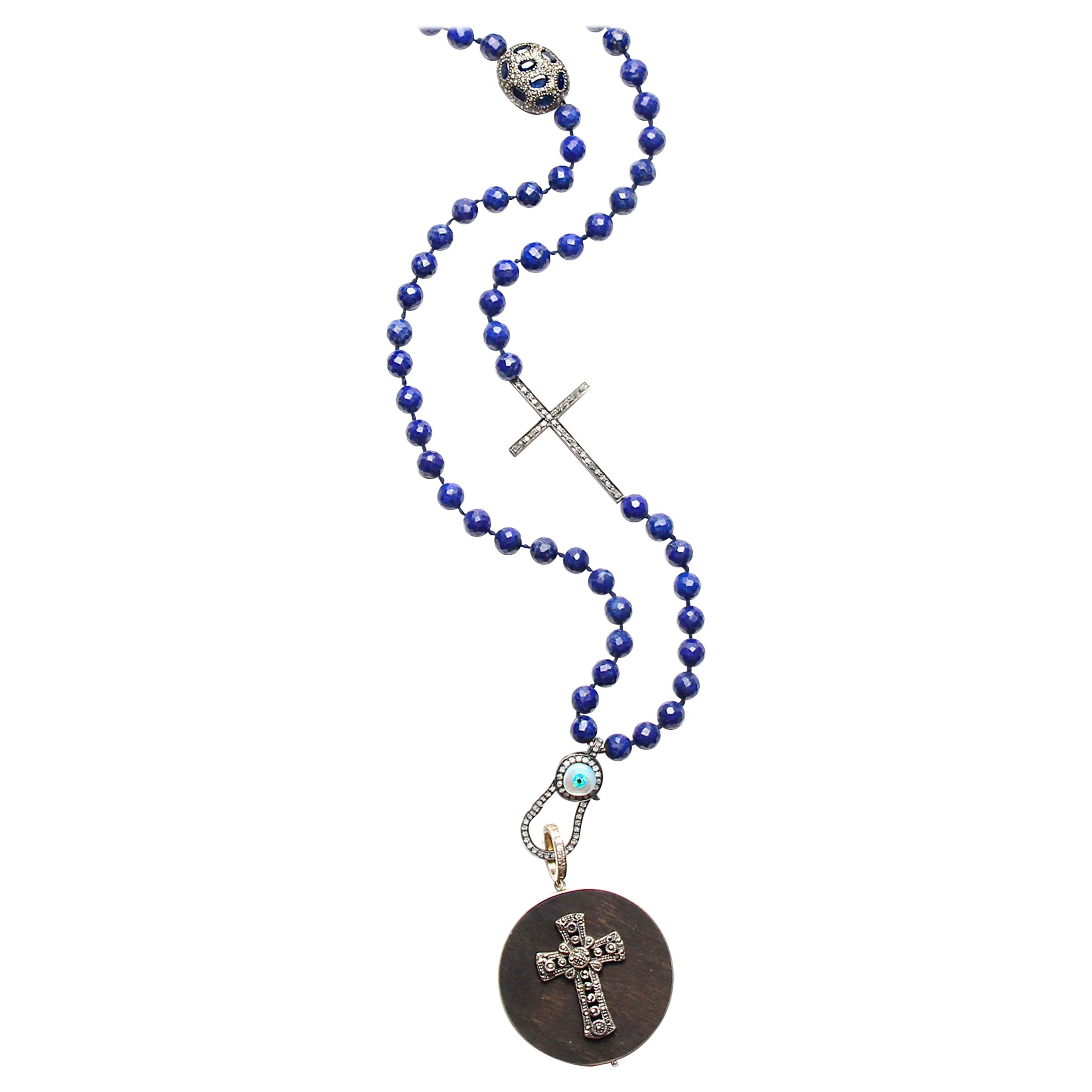 CLARISSA BRONFMAN Collar Cruz Lapis Diamante Zafiro &  Colgante Cruz de Ébano