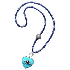 Clarissa Bronfman Lapis, Diamond, Sapphire, Turquoise Heart Pendant Necklace