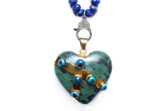 Clarissa Bronfman Lapis, Jade, Sapphire, Diamond, 14k Gold Locked Heart Necklace