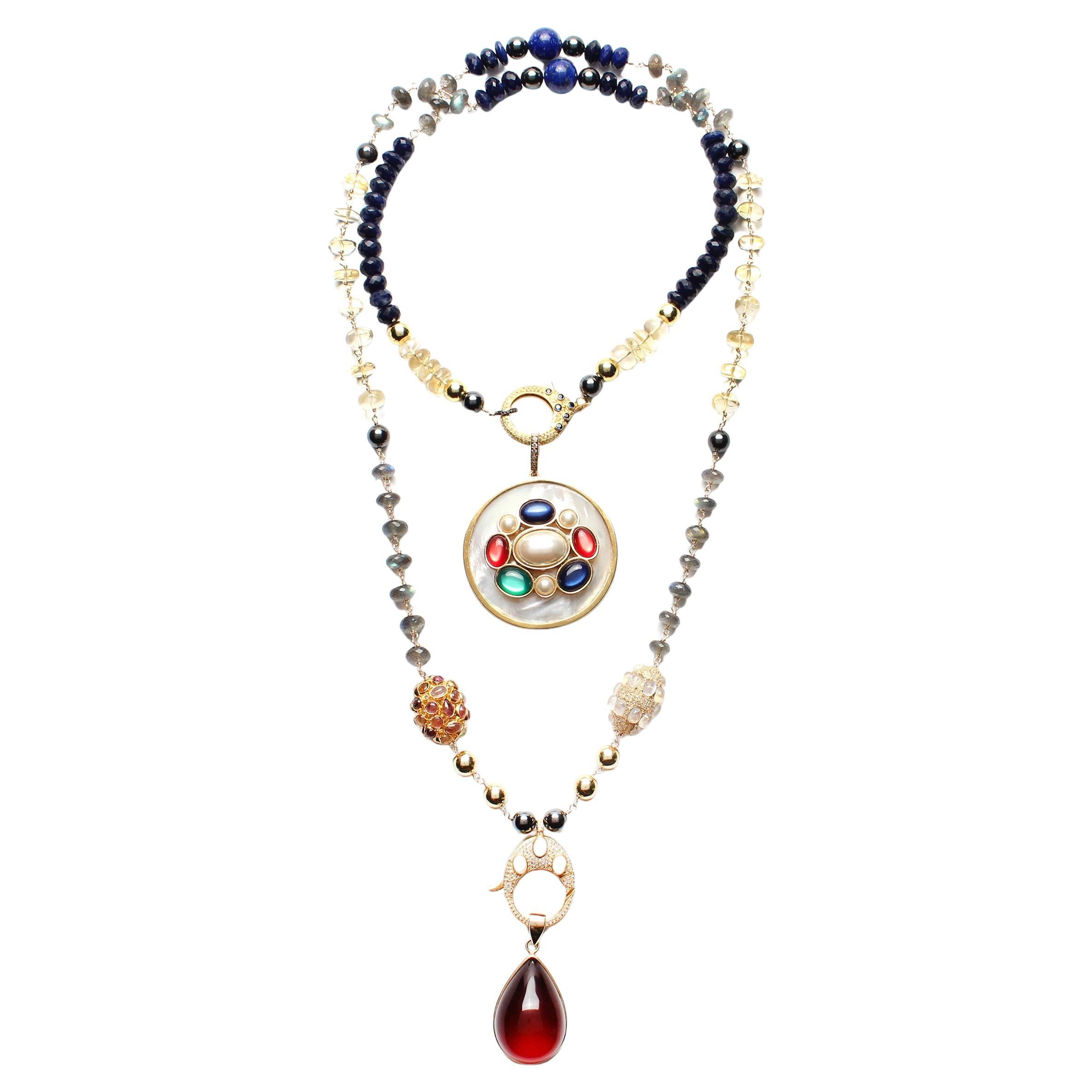 CLARISSA BRONFMAN Lapis Labradorite Diamond "Carmen" Rosary & Two Pendants