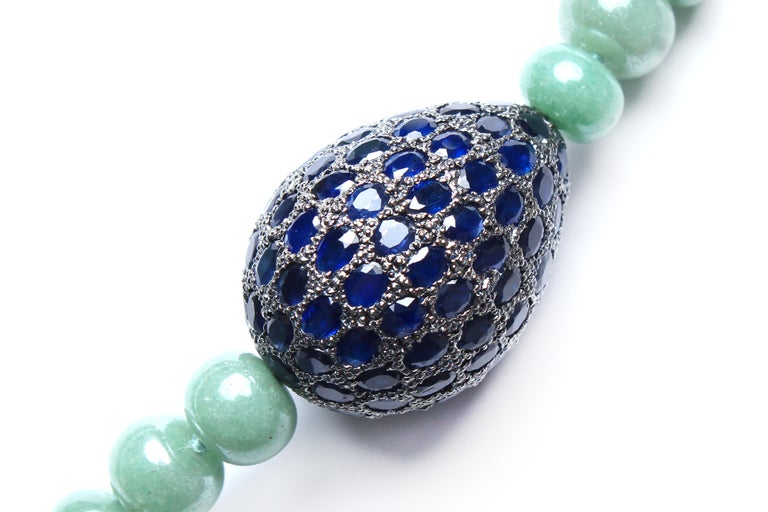 Contemporary CLARISSA BRONFMAN Lapis Lazuli Agate Sapphire Diamond Hamsa Hand Beaded Necklace For Sale