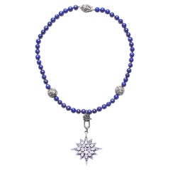 Clarissa Bronfman Lapis Lazuli, Rose Cut Diamond, Starburst Pendant Necklace