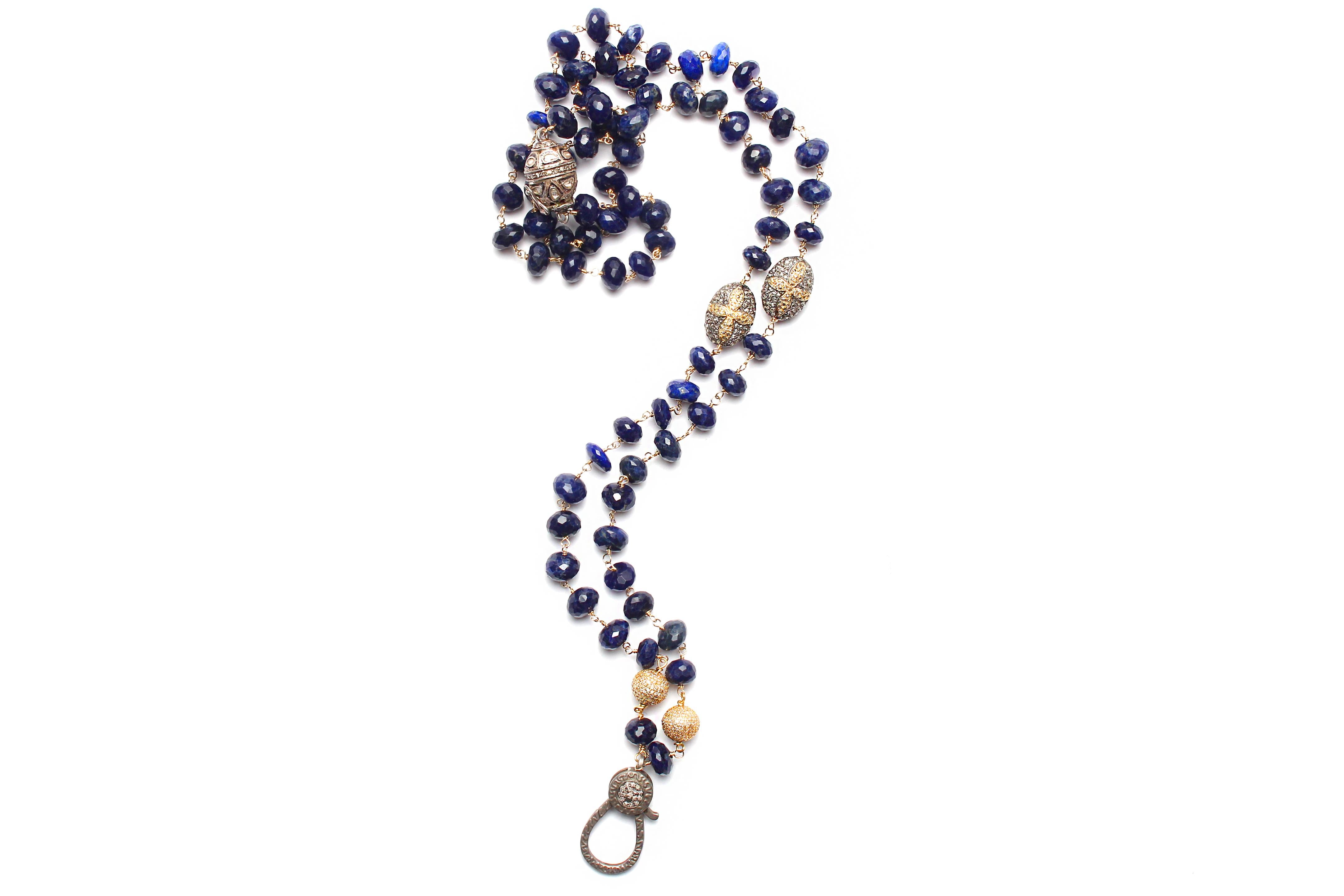 Clarissa Bronfman Lapis Diamond Emerald Ruby Flower Cord & Rosary Necklace Set  1
