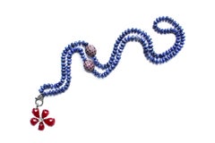 Clarissa Bronfman Lapis, Ruby, Diamond, Agate Flower Pendant Beaded Necklace