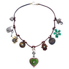 Clarissa Bronfman Leather, Diamond, Ebony, Enamel, Ruby, Emerald, Gold Necklace