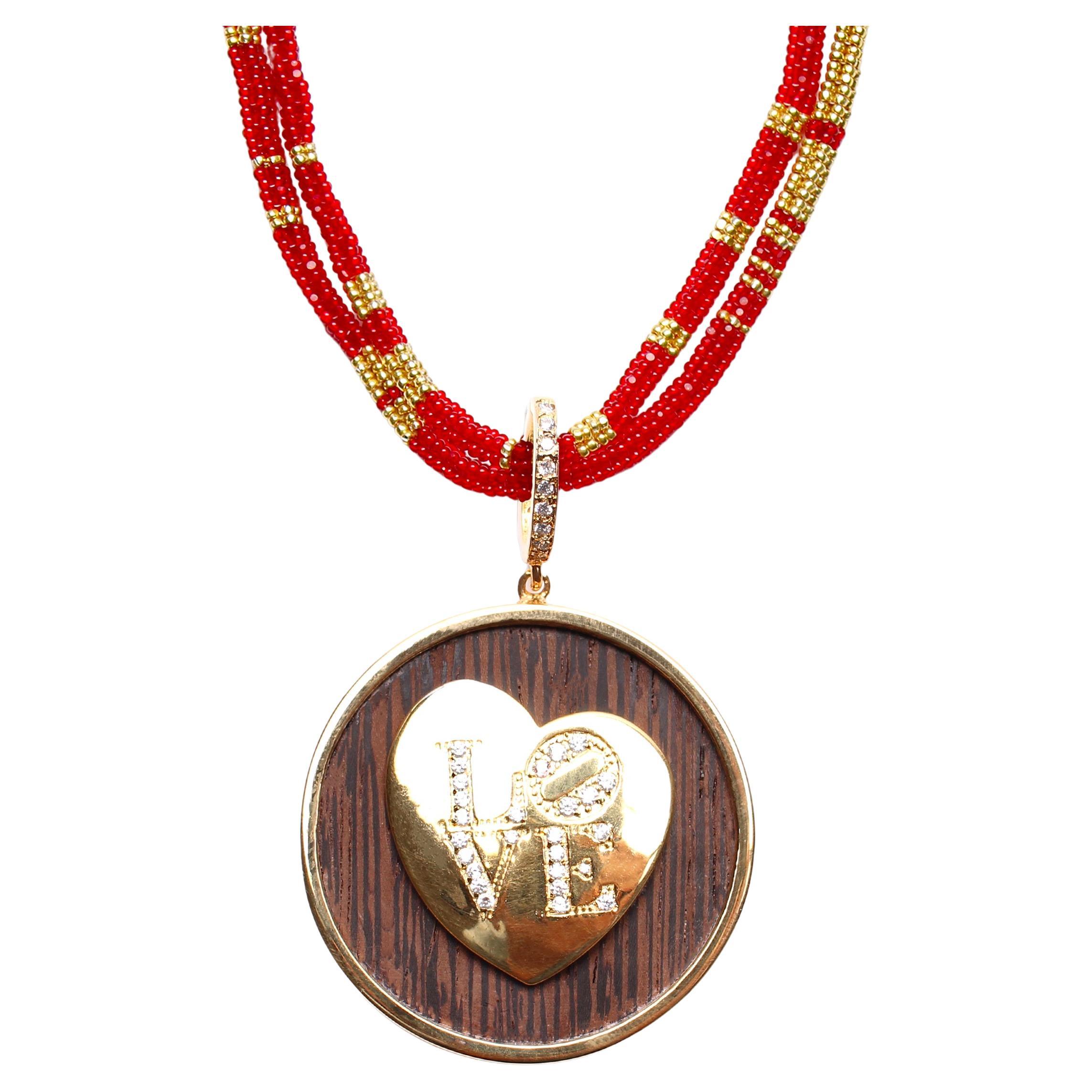 CLARISSA BRONFMAN "LOVE" Ebony Gold Diamond Pendant & Red Gold "Alonso" Necklace