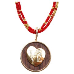 CLARISSA BRONFMAN „LOVE“ Halskette „Alonso“ aus Ebenholz mit Gold-Diamant-Anhänger und Rotgold „Alonso“