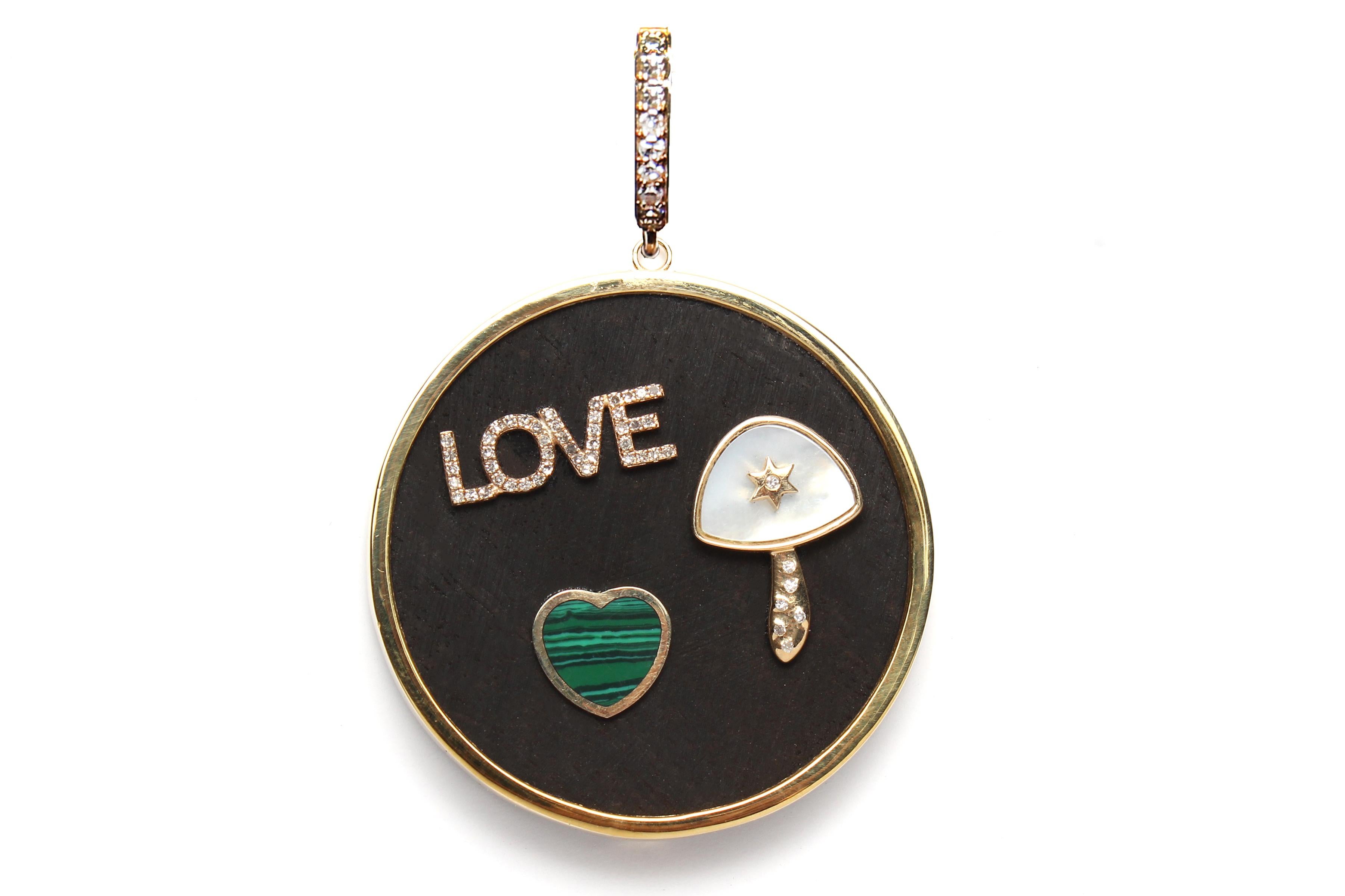 Contemporary Clarissa Bronfman Love Goldmalachite Ebony Pendant Peridot Diamond Bone Necklace For Sale