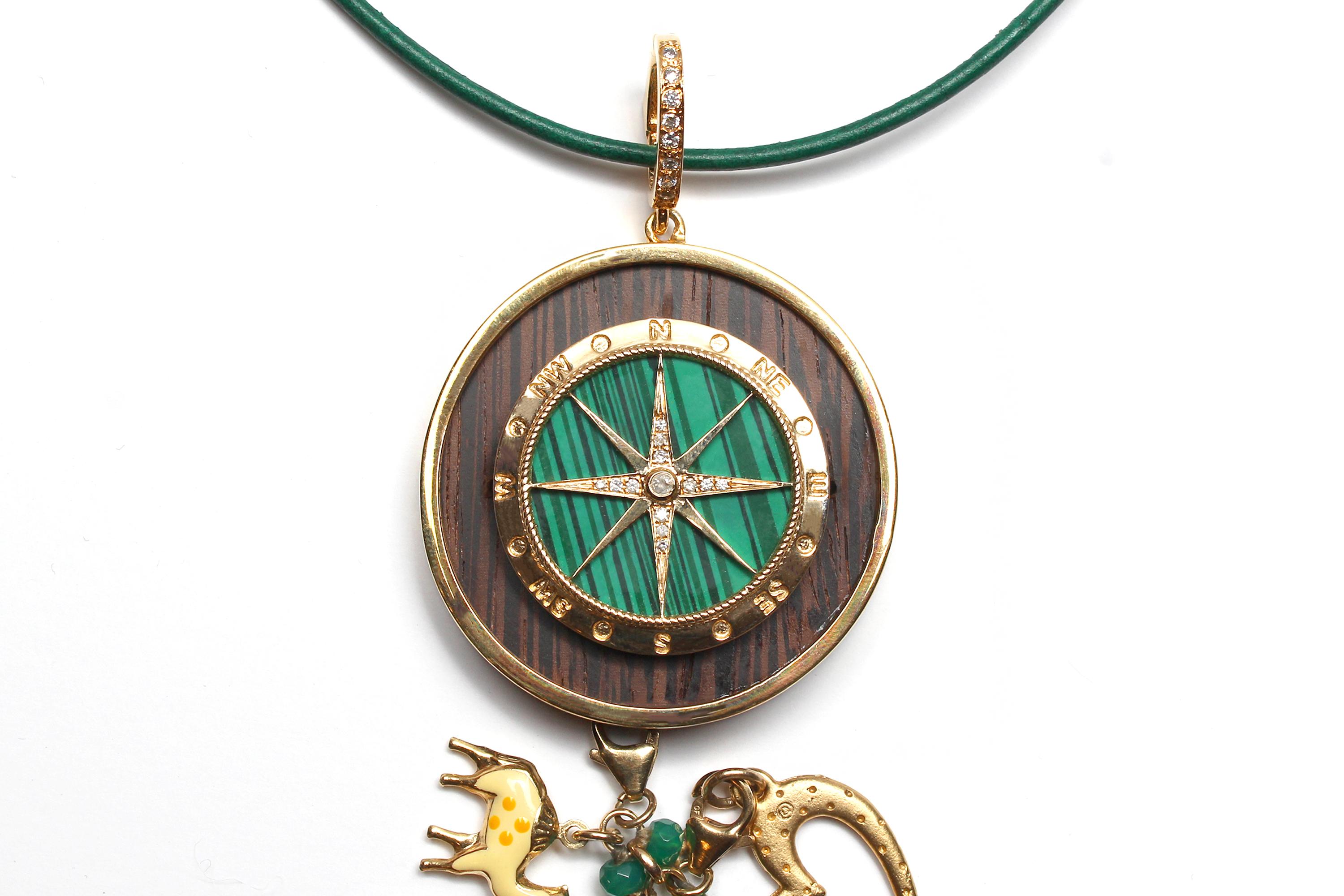 CLARISSA BRONFMAN Malachite Ebony Gold Compass Pendant &GreyGold Alonso Necklace For Sale 1