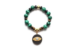 CLARISSA BRONFMAN Malachit Ebenholz Gold Tigerauge Evil Eye Perlenarmband