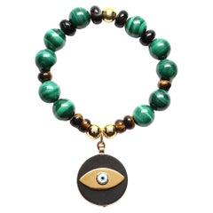 CLARISSA BRONFMAN Malachite Ebony Gold Tiger's Eye Evil Eye Beaded Bracelet