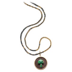 CLARISSA BRONFMAN Malachite Sapphire Diamond Mushroom Pendant on Alonso Necklace