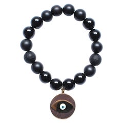 Clarissa Bronfman Matte and Shiny Onyx, 14k Gold, Ebony Evil Eye Beaded Bracelet