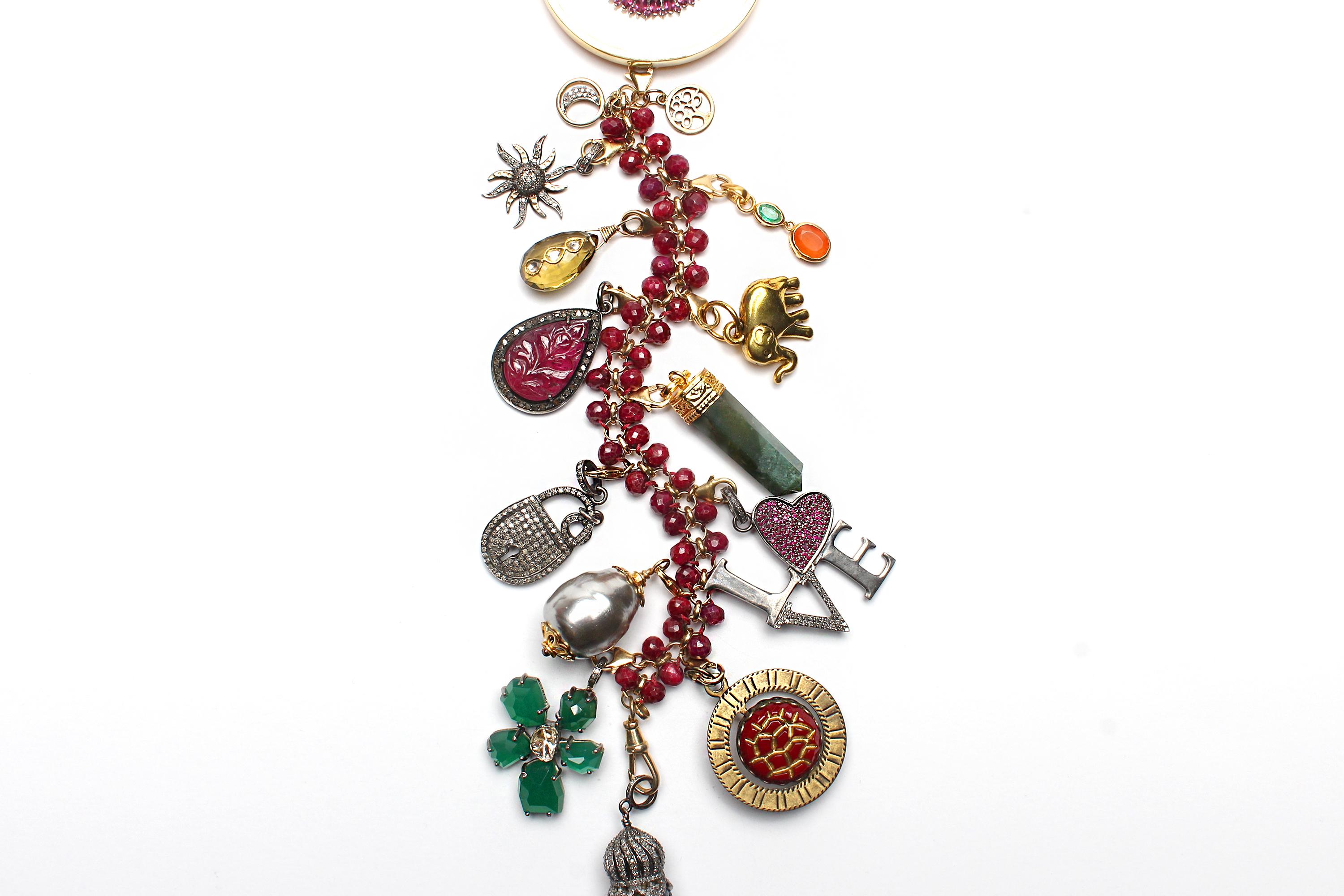 CLARISSA BRONFMAN „Me Myself Divine III“ Rubin Granat Diamant Achat Symbol Baum Symbol  (Gemischter Schliff) im Angebot
