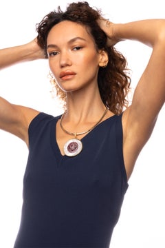 CLARISSA BRONFMAN Mother Of Pearl Gold Garnet Pendant & Ruby Diamond Bone Rosary