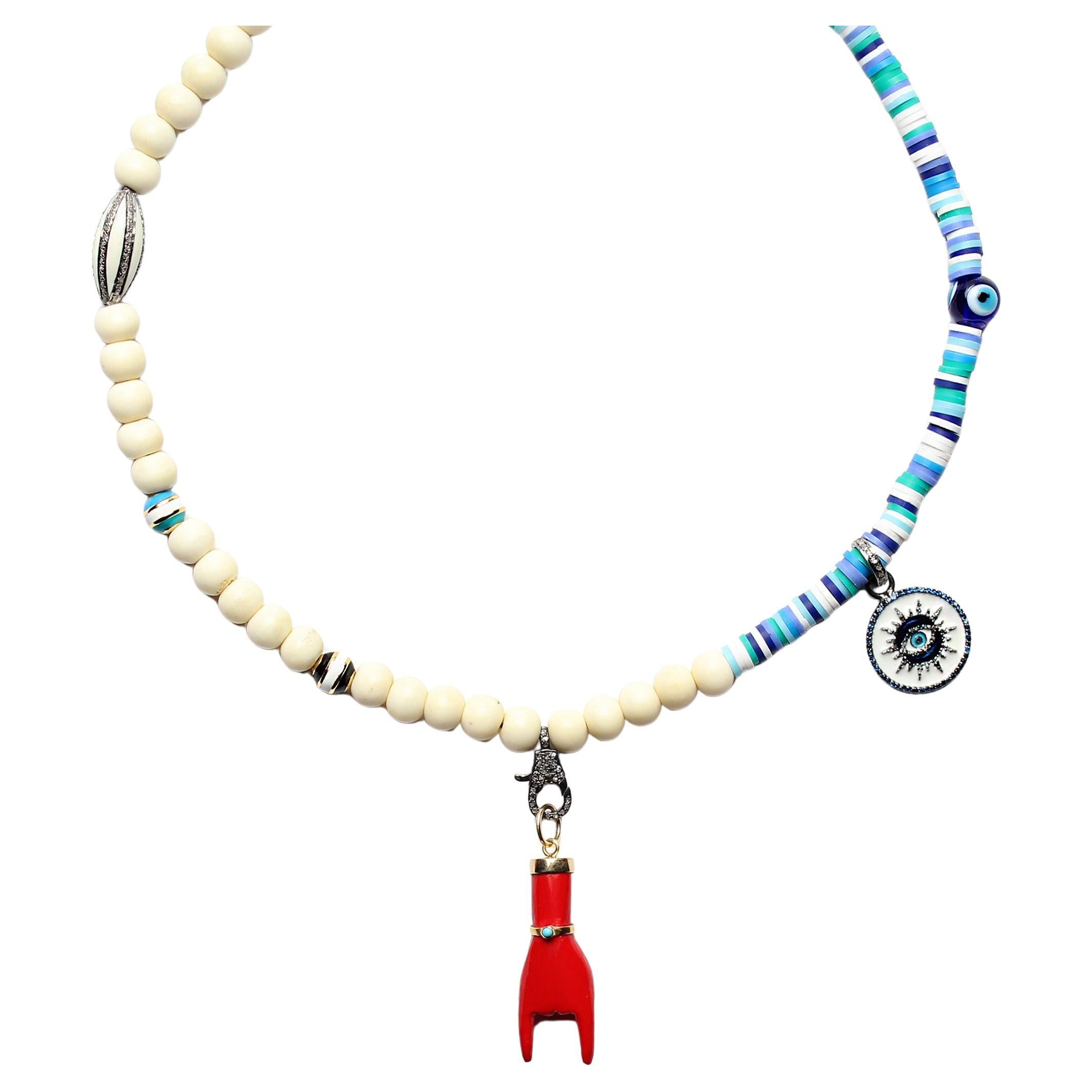 CLARISSA BRONFMAN Multi Blue Sapphire Ivory Asymmetrical Necklace & Figo Mano